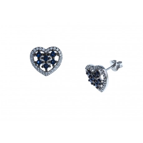 Boucles d'oreille argent rhodié 2,2g - zircons blancs et saphir synthétique