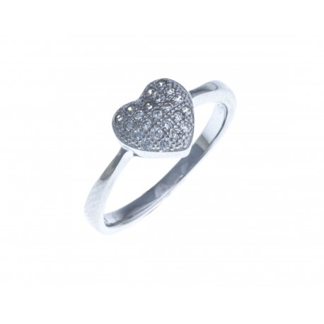 Bague argent rhodié 2g «coeur» - zircons - T 50 à 60