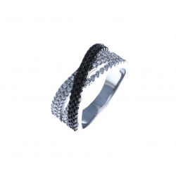 Bague argent rhodié 5,2g - zircons blancs et noirs - T 50 à 60