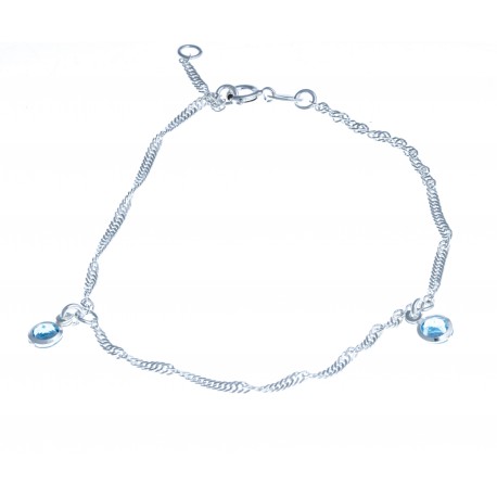 Chaine cheville 2,6g - cristaux bleus - 23+2cm