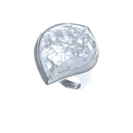 Bague argent rhodié 7g - quartz cristal - T 50 à 60