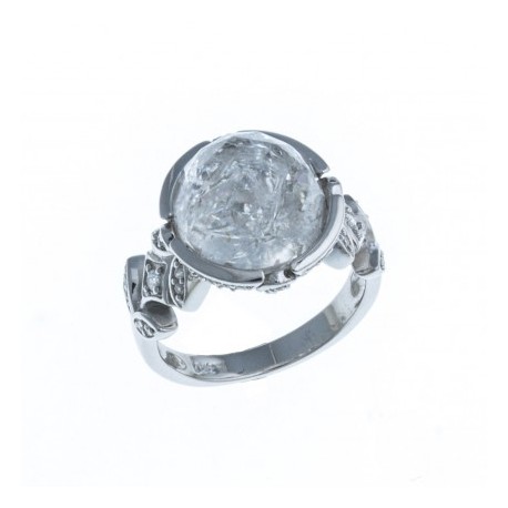 Bague argent rhodié 5,5g - quartz cristal - zircons - T 50 à 60