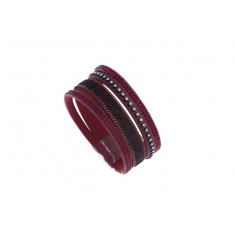 Bracelet fantaisie rouge et strass "lézard" - 19,5 cm