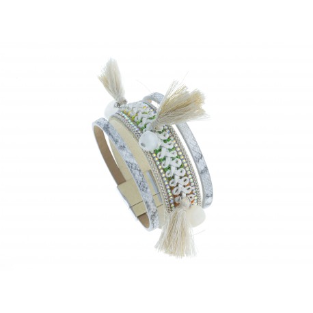 Bracelet fantaisie mutlicolore - pompons - 19,5 cm