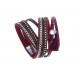 Bracelet fantaisie rouge - 2 rangs - strass - chaine argenté et cristal - 39 cm
