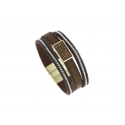 Bracelet fantaisie marron strass - finition dorée - 19,5 cm