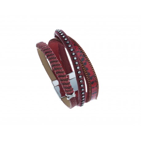 Bracelet fantaisie rouge et strass - 19,5 cm
