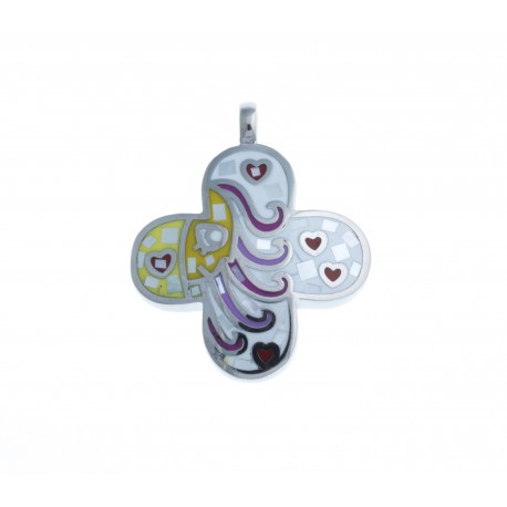 Pendentif acier - émail - nacre - signe du zodiaque : Balance