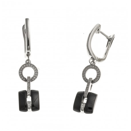 Boucles d'oreille argent rhodié 6,2g - céramique noire - zircons