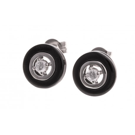 Boucles d'oreille argent rhodié 2,7g - céramique noire - zircons
