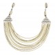 Collier fantaisie perles blanches et métal argenté - 63+7 cm