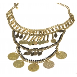 Collier fantaisie - metal doré et perles noires - 38+7 cm