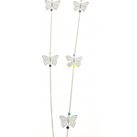 Sautoir fantaisie - perles et papillons ajourés - 95 cm
