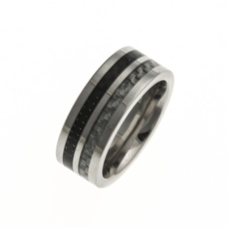 Bague acier - fibres de carbone incrustée - ep, 8mm - T 54/57/60