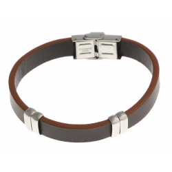 Bracelet acier - homme - cuir marron et orange - 21 cm