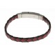 Bracelet acier - homme - cuir tressé rouge et noir - réglable