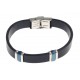 Bracelet acier 2 tons bleu et blanc - homme - cuir bleu - 21 cm