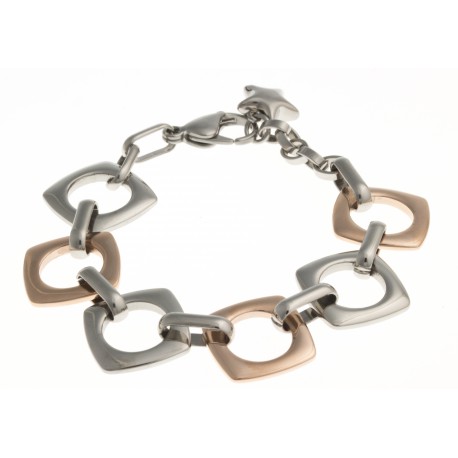 Bracelet acier 2 tons rosé et blanc - 17+3 cm