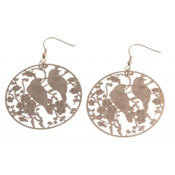 Boucles d'oreille acier rosé - "oiseaux" - diamètre  45 mm