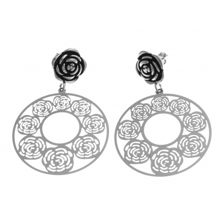 Boucles d'oreille acier - "rose" - diamètre 40mm