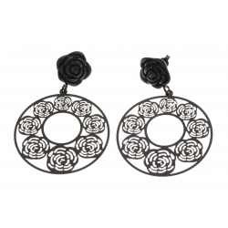 Boucles d'oreille acier noir - "rose" - diamètre 40mm