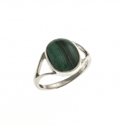 Bague argent rhodié 3,4g - malachite - T 50 à 60