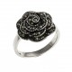 Bague argent rhodié 5,1g - "rose noire" - marcassites - T 50 à 60