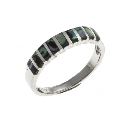 Bague argent rhodié 2,3g - nacre abalone - T 50 à 60