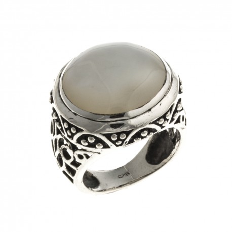 Bague argent 11g - nacre blanche - T 50 à 60