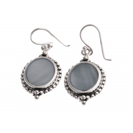 Boucles d'oreille argent rhodié 6,9g - nacre bleue