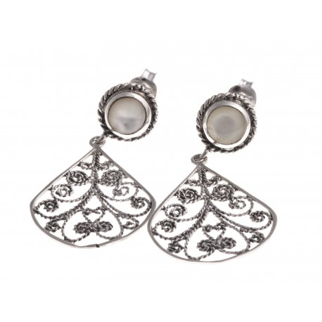 Boucles d'oreille argent rhodié 3,9g - nacre blanche