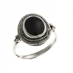 Bague argent rhodié 4,8g - Onyx véritable - T 50 à 60