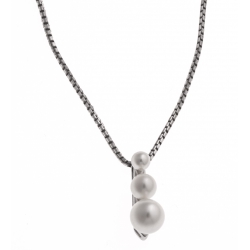 Collier argent rhodié 2,8g - perles de culture blanche - zircons - 40 cm