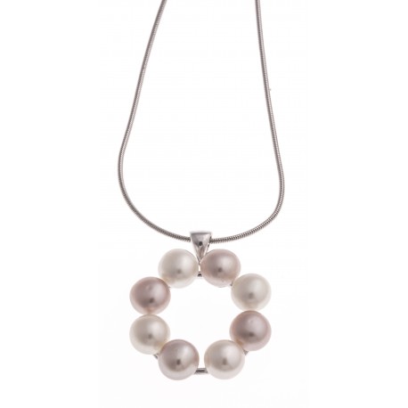 Collier argent rhodié 6g - perles de culture roses et blanches - 40 cm