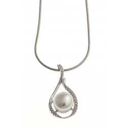 Collier argent rhodié 4,5g - perle de culture blanche - zircons - 40 cm