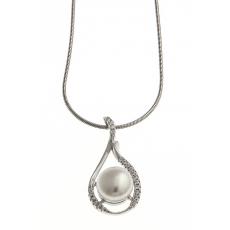 Collier argent rhodié 4,5g - perle de culture blanche - zircons - 40 cm