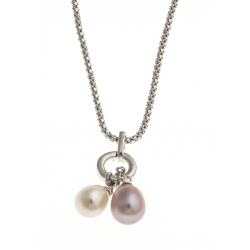 Collier argent rhodié 4,9g - perles de culture blanche et rose - 45 cm