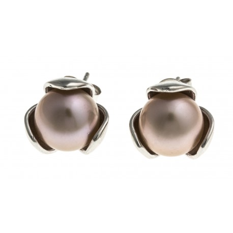Boucle d'oreille argent rhodié 4g - perles de culture roses