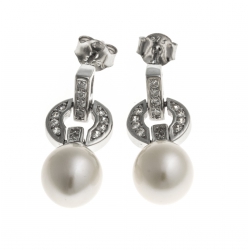 Boucles d'oreille argent rhodié 4g - perles de culture blanches - zircons
