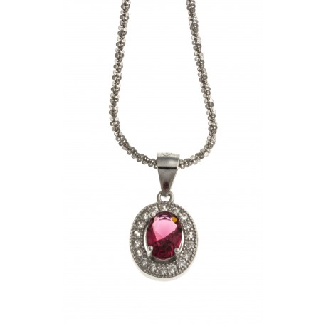 Collier argent rhodié 3g - rubis synthétique - zircons - 40 cm