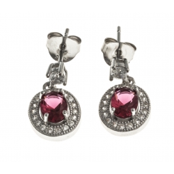 Boucles d'oreille argent rhodié 3,4g - rubis synthétique - zircons