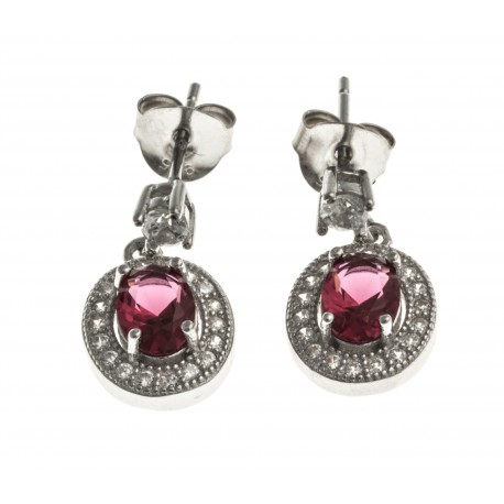 Boucles d'oreille argent rhodié 3,4g - rubis synthétique - zircons