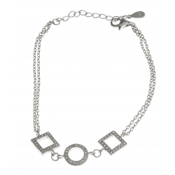 Bracelet argent rhodié 3,4g - "carrés et rond" - 17,5+3 cm