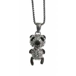 Collier argent rhodié 4,4g - "panda" - zircons - 40 cm