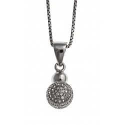 Collier argent rhodié 3,3g - "boule" - zircons - 40 cm