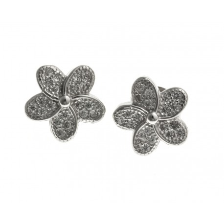 Boucles d'oreille argent rhodié 2,2g - "fleur" - zircons