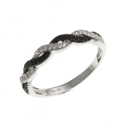 Bague argent rhodié 1,7g - zircons blancs et noirs - T 50 à 60