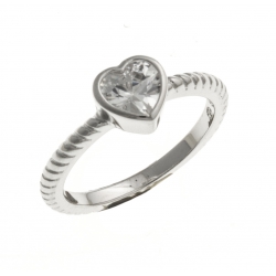 Bague argent rhodié 2,5g - "coeur" - zircon - T 50 à 60