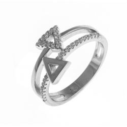 Bague argent rhodié 3g - "triangles" - zircons - T 50 à 60