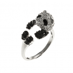 Bague argent rhodié 4,4g - "panda" - zircons - T 50 à 60